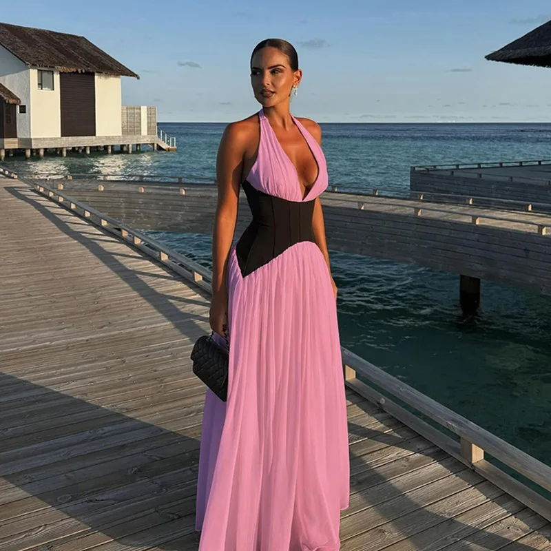 

Summer Women's Chic Slim Simple Elegant Holiday Dress Street Women's Comfortable Youth Fashionable sexy V-neck Dresses