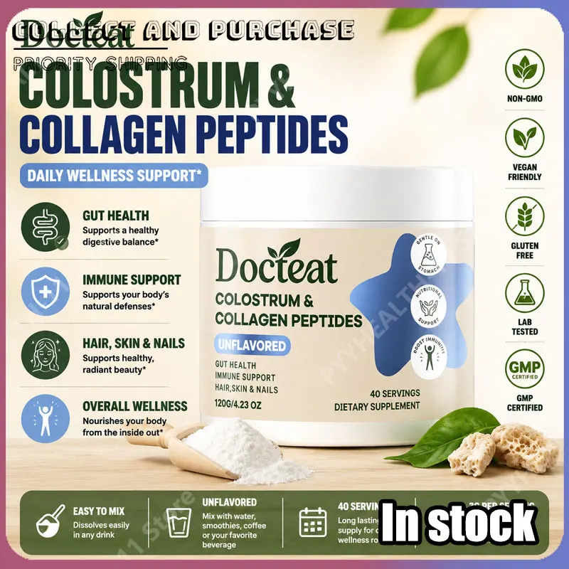 Docteat Gut Health Nutrition Powder with Bovine Colostrum Collagen Peptides Inulin and Vitamin B12 Aloe Vera Extract 160g