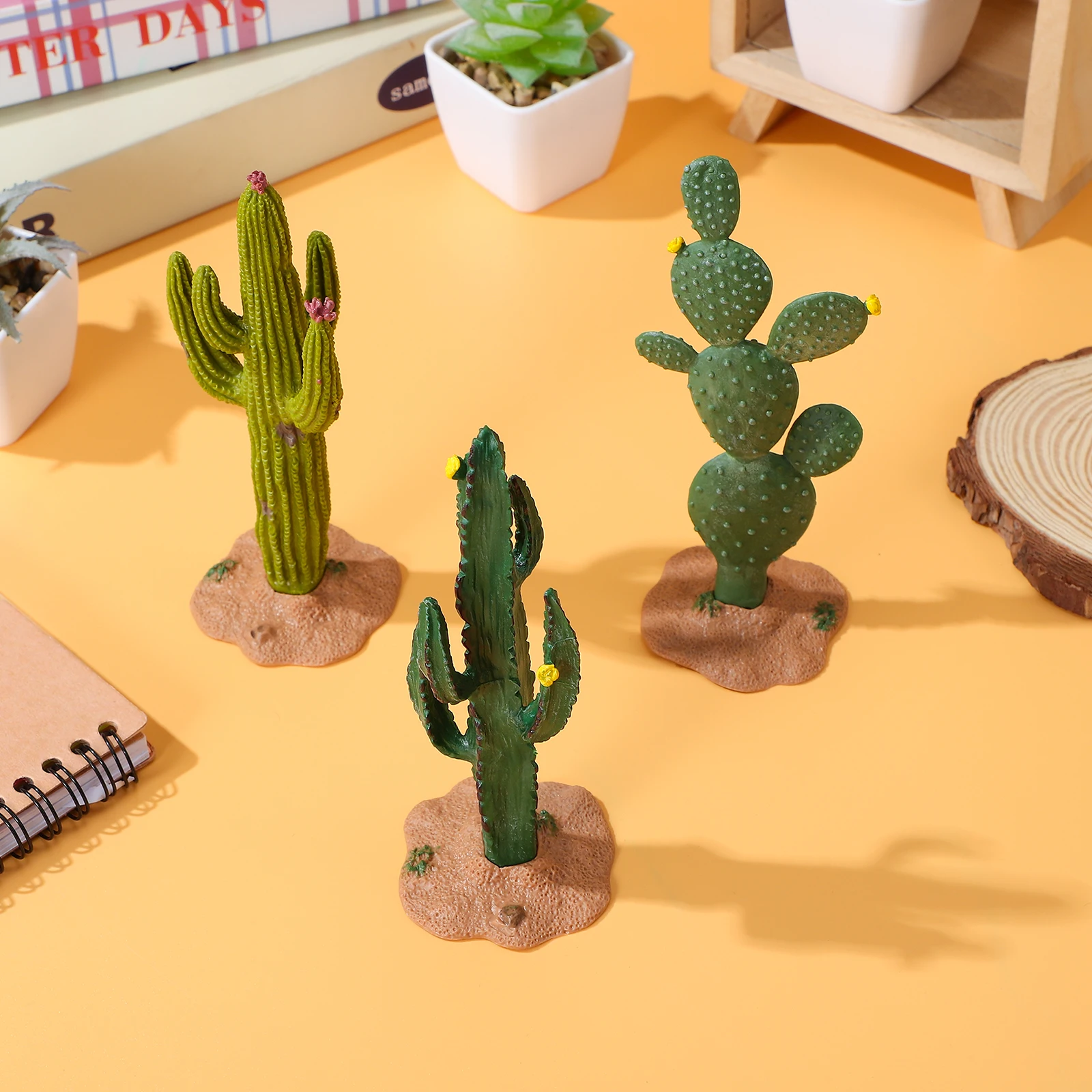 

3pcs Mini Cactus Artificial Plants Decor Simulated PVC Green Desert Trees Tabletop Ornament Craft Tiny Figurines Home Office
