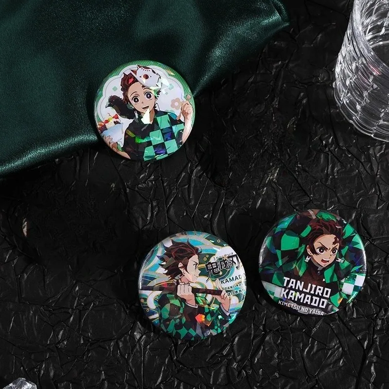 

Demon Slayer Laser Brooch Kamado Tanjirou Anime Action Figure Q Figural Clothing Backpack Pin Decoration Cute Boy Christmas Gift