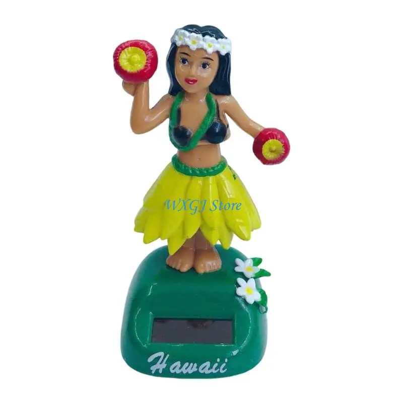 37JE Dancing Hawaiian Girl Doll Decoration Miniature Figurine Ornament Solar Powered