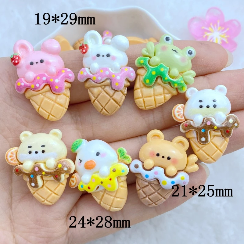 8Pcs New Cute Resin Mini Rabbit Frog Little Bear Ice Cream Flat Back Manicure Parts Embellishments For Hair Bows Accessories