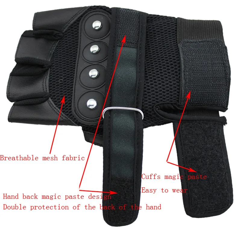 Men Women\'s Summer Outdoor Sport Half Finger Non-Slip Bicycle Cycling Glove Breathable Mesh Punk Rivets Bracer Mitten G48