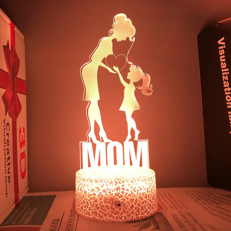 Mother's Day Gift Night Light Mother Kids Heart Type Holiday For Mon Acrylic Rechargeable 3d Led Lamp For Bedroom 2023 New