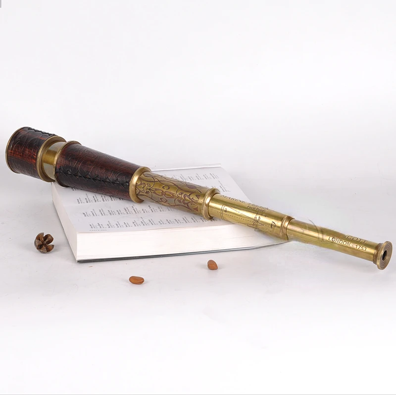 

European-Style Tube High-End Decorative Telescope Decoration Study Furnishings Pure Copper Single-Tube Antique Telescope