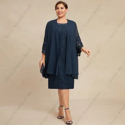 Scoop Plus Size Mother of Bride Dresses for Women 2024 Knee Length Wedding Party Dresses with Lace New Full Sleeve Robe De