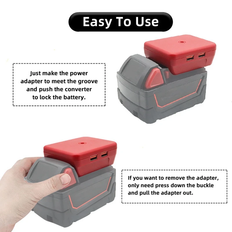 Battery Adapter With Dual USB Fast Charger Port For Milwaukee 18V Li- Battery M18 48-11-1890 48-11-1865 48-11-1880-T44C