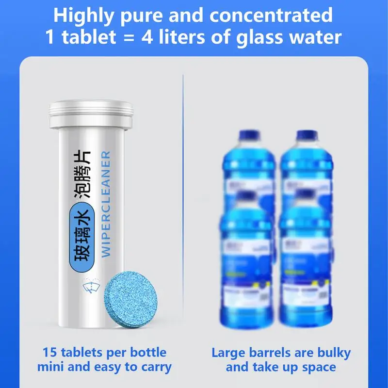 Car Windshield Cleaning Tablets 15PCS Solid Windshield Effervescent Wiper Tablet Windshield Wiper Fluid Remove Glass Stains