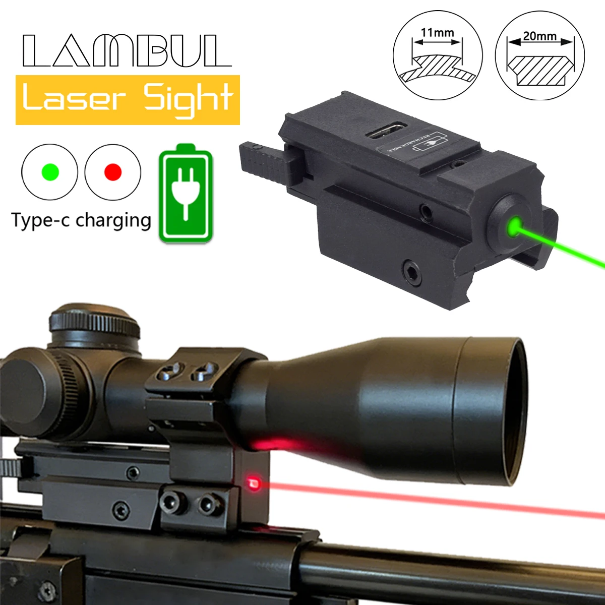 Tactical USB Charging Red Green Laser Sight Pointer Mini Power Laser fit 11mm 20mm Rail For G17 G19 Rechargeable Laser Sight