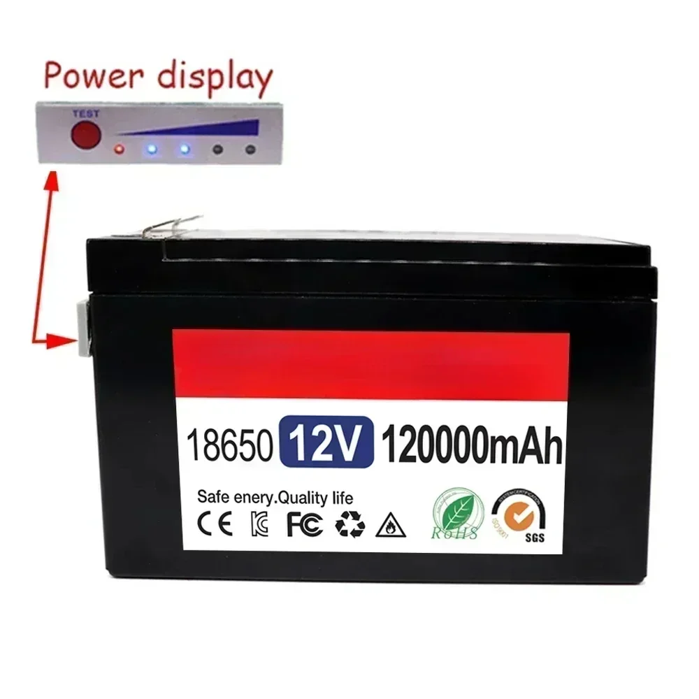 12V 120Ah 18650 Lithium Battery for Solar Panels 30A  Built-in High Current BMS Electric Vehicle Battery +12.6V Charger