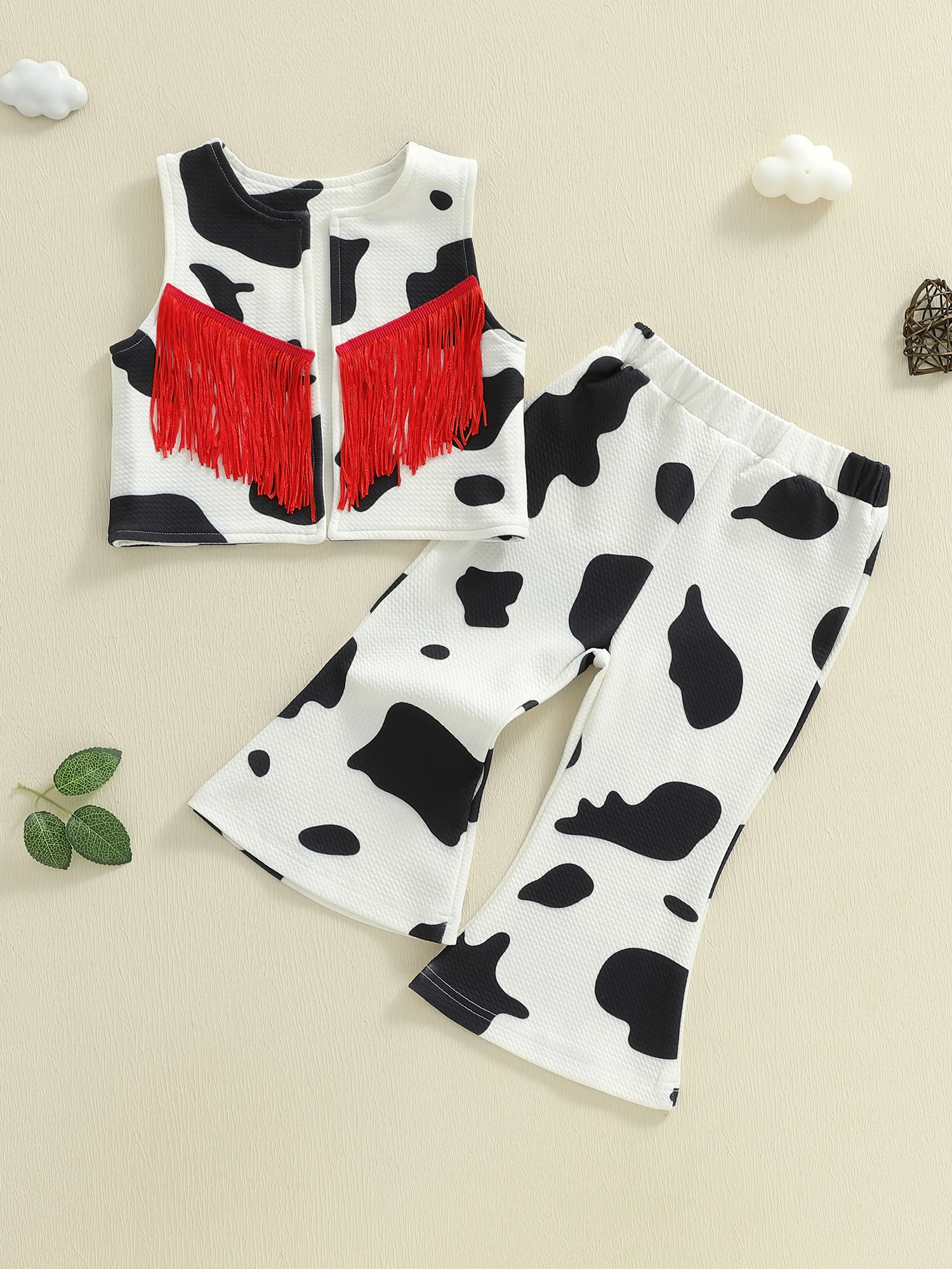 

Шикарный комплект из топа без рукавов с круглым вырезом и расклешенных брюк для маленьких девочек-ковбой, с эластичной резинкой на талии в стиле вестерн