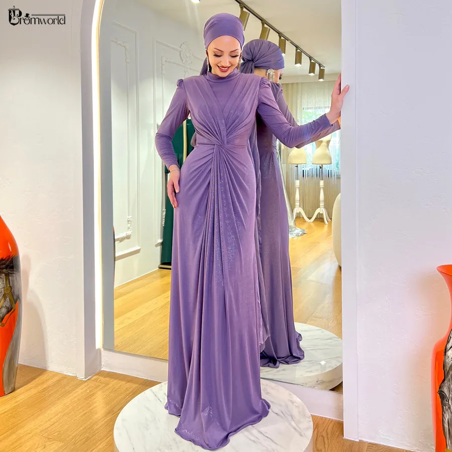 

Real Long Sleeves Muslim Women Formal Dress Arabic Dubai Hijab Evening Gowns Moroccan Caftan Mermaid Prom Robe De Soiree