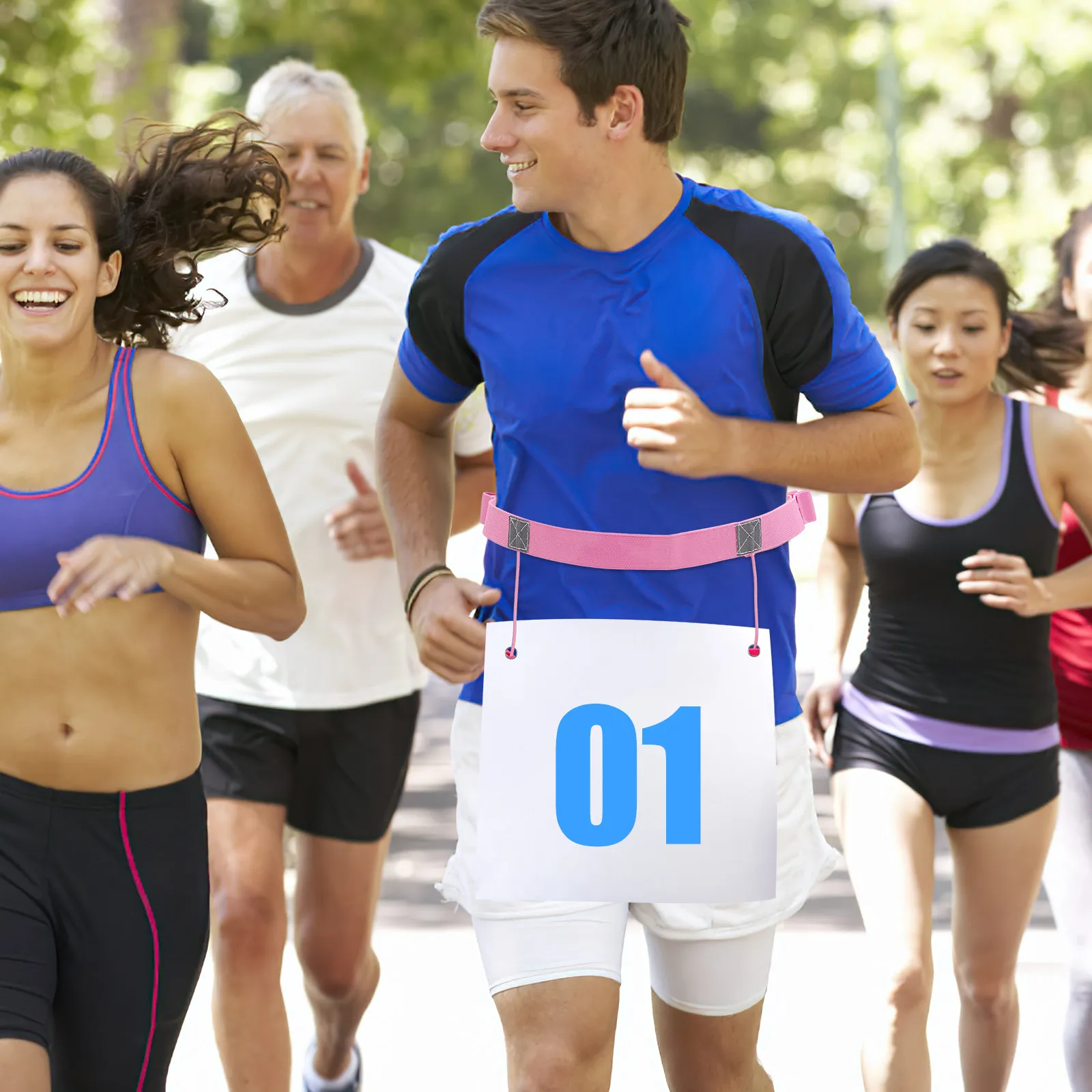 2Pcs Race Number Belt Reflective Adjustable Lightweight Flexible Safety Band Suitable for Running Red Pink
