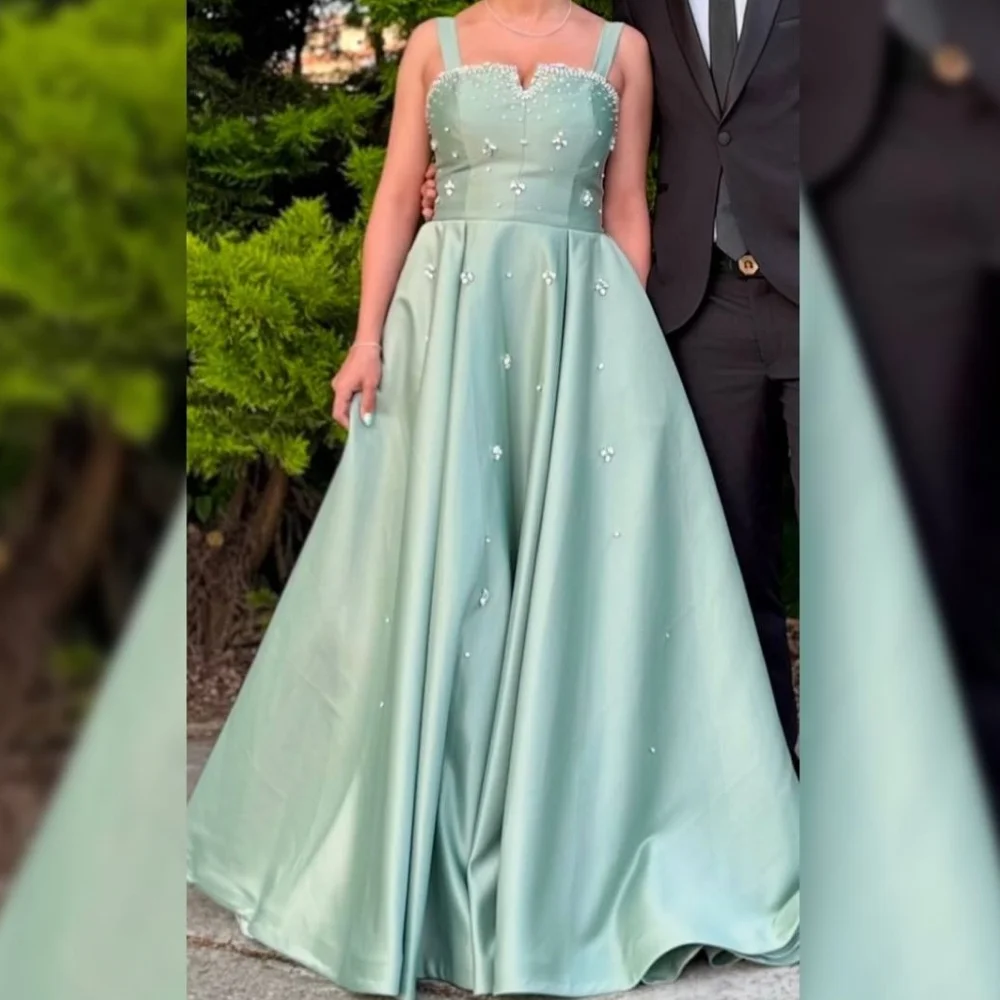 

Customized High Quality Exquisite Charmeuse Rhinestone Pleat A-line Spaghetti strap Long Dresses Bespoke Occasion Dresses Formal