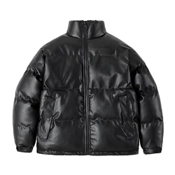 Winter thickened men's PU leather jacket drop shoulder jacket