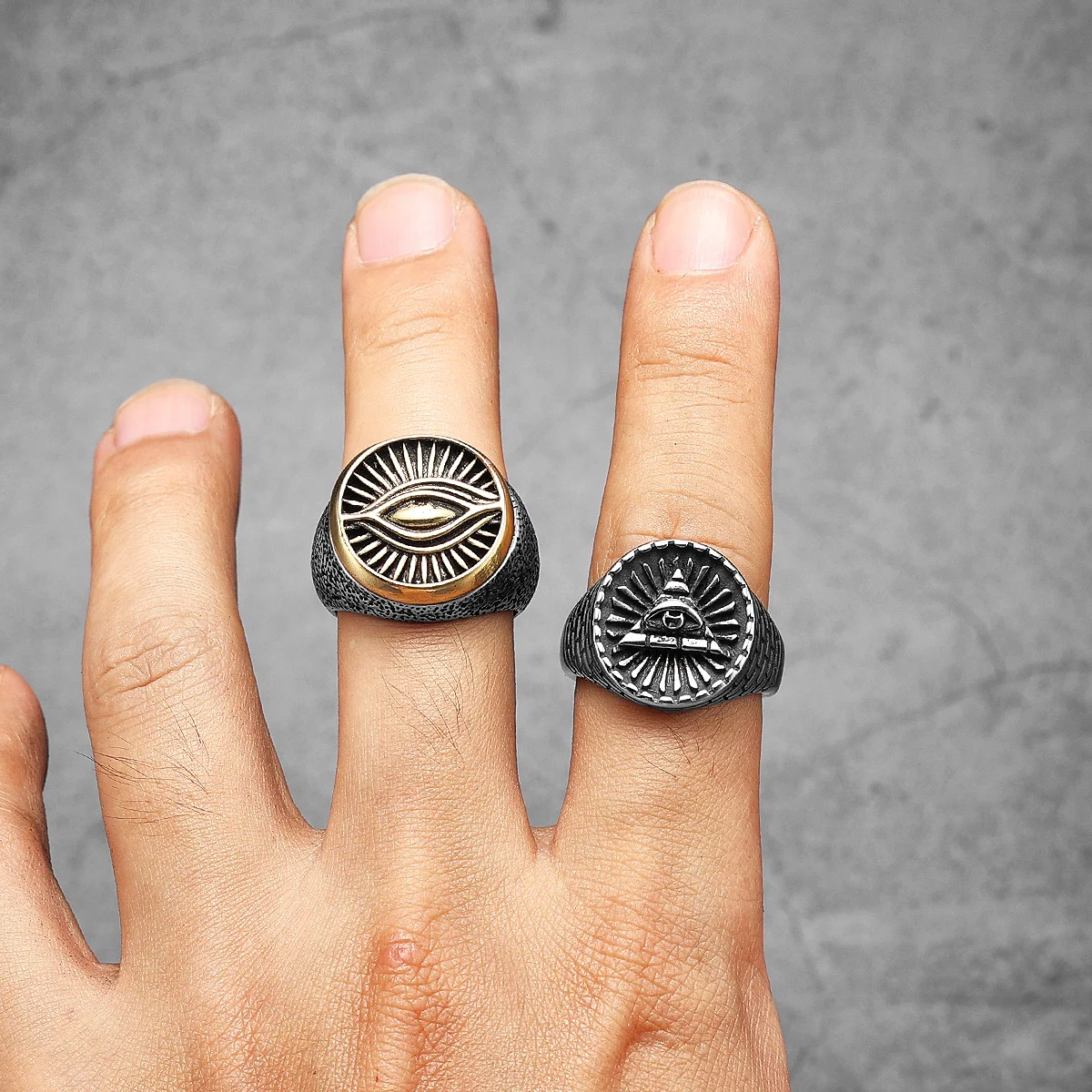 Masonic Illuminati Eye Men Rings Stainless Steel Women Jewelry Vintage Punk Rock Cool Stuff Fashion Accessories Gift Wholesale