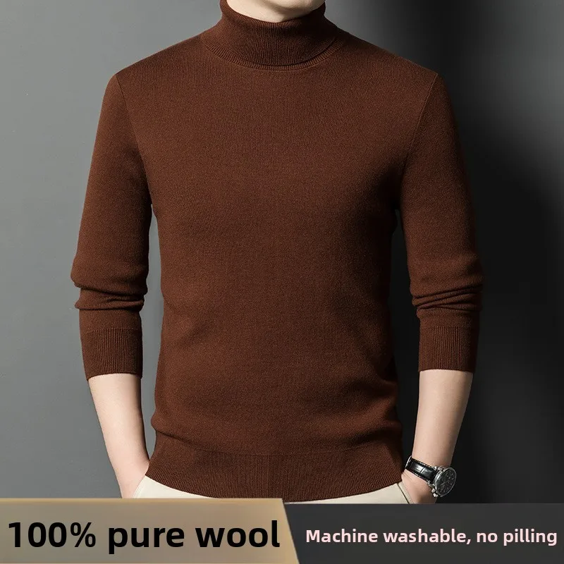 100% سترة الكشمير المعنقة الرجال الشتاء سميكة رداء علوي من الصوف عالية الياقة معطف شتاء الرجال #4