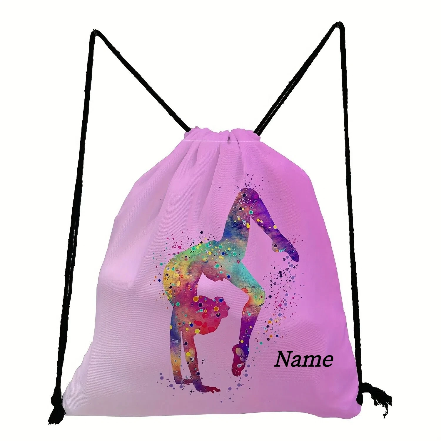 Chic Gymnastics-Inspired Drawstring BAG Backpack Custom Name Cartoon Print Pouch  Polyester Fabric Gym Accessories Storage Bag