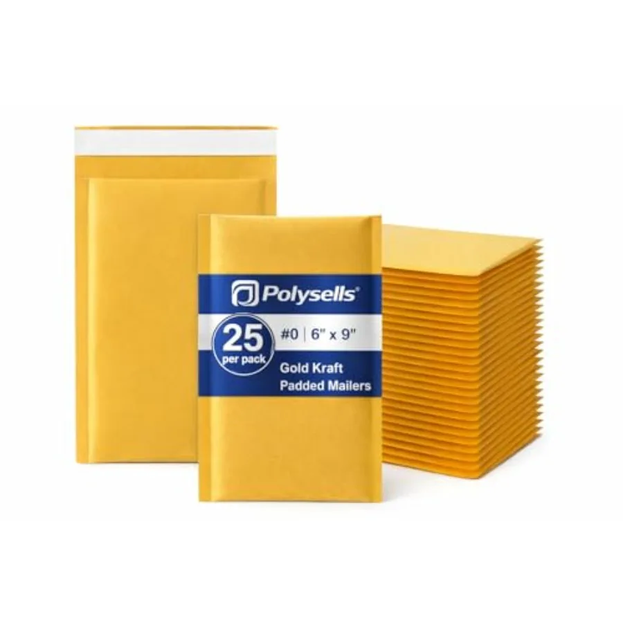 

#0 Kraft Bubble Mailers 6x9 Inch 25 Pack, Self Seal Padded Envelopes for Jewelry, Accessories, Cosmetics, Photos, Small Items