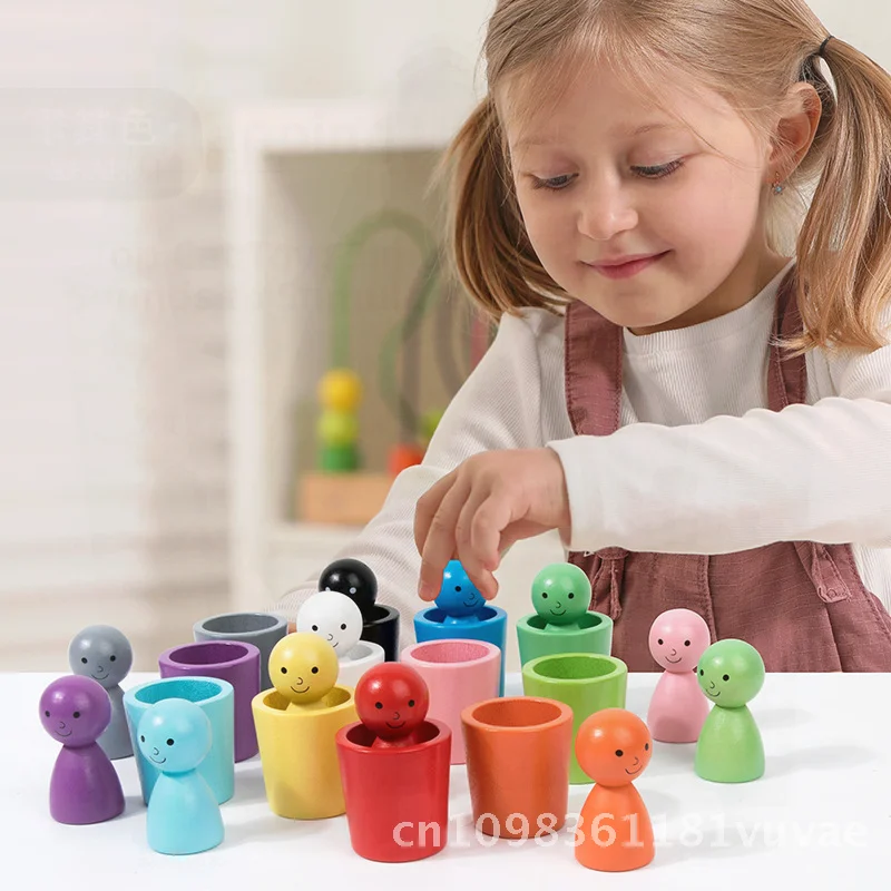 Taza de clasificación Montessori de Color para hombre pequeño, juguete apilable con música para entrenamiento de coordinación mano-ojo para niños, educativo de madera