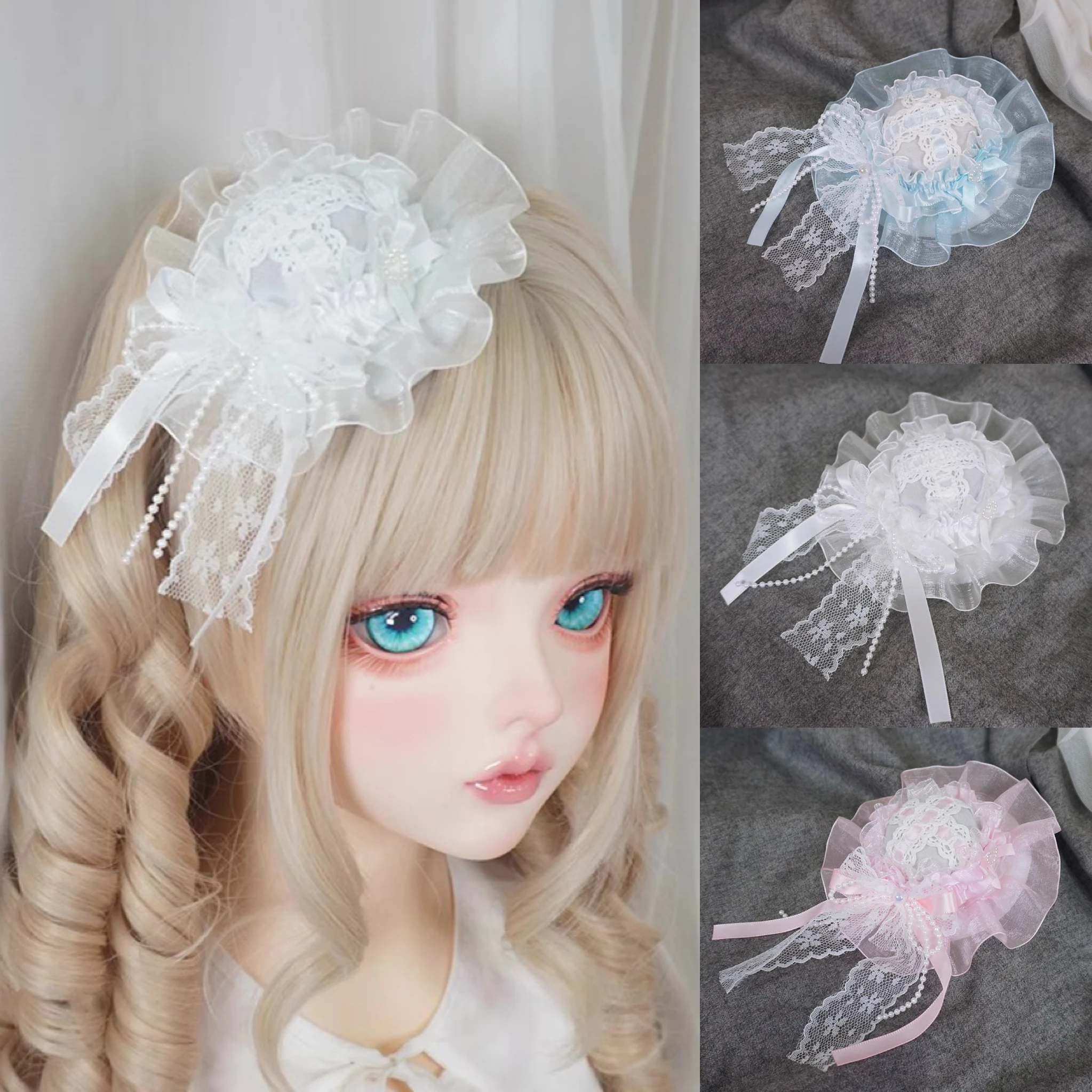 

Original Handmade Gothic Satin Ballet Lolita Mini Hat Y2K Fairy Princess Hair Accessory Butterfly Lace Bow Doll Hair Clip