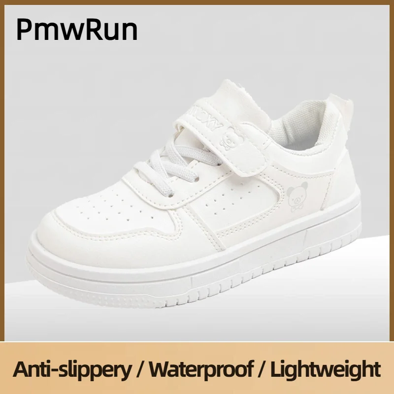 

PU Leather White Sneakers For Children Anti-slippery Boy's Girl's Tennis Shoes Solid Color Teenager Kid's Sport Shoes Spring