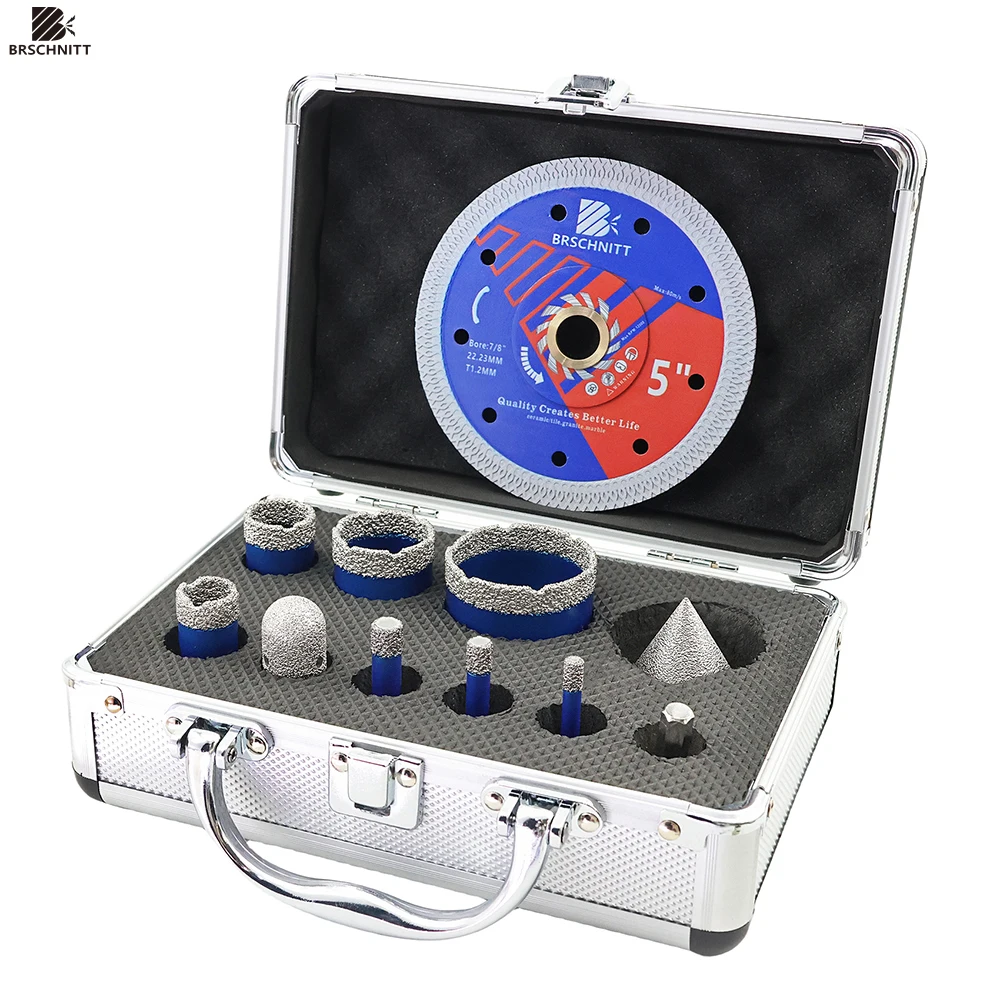 BRSCHNITT Kit de brocas de perfuração de diamante Cortador de azulejos para perfuração de cerâmica, mármore, granito, serra de broca, disco de corte