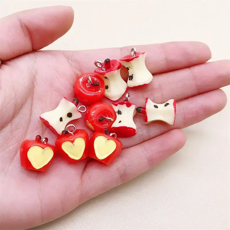 10pcs/Lot Mini Broken Apple Heart Charms Resin Craft Fruit Pendant For Bracelet Earring Making Diy Cute Jewelry Charm