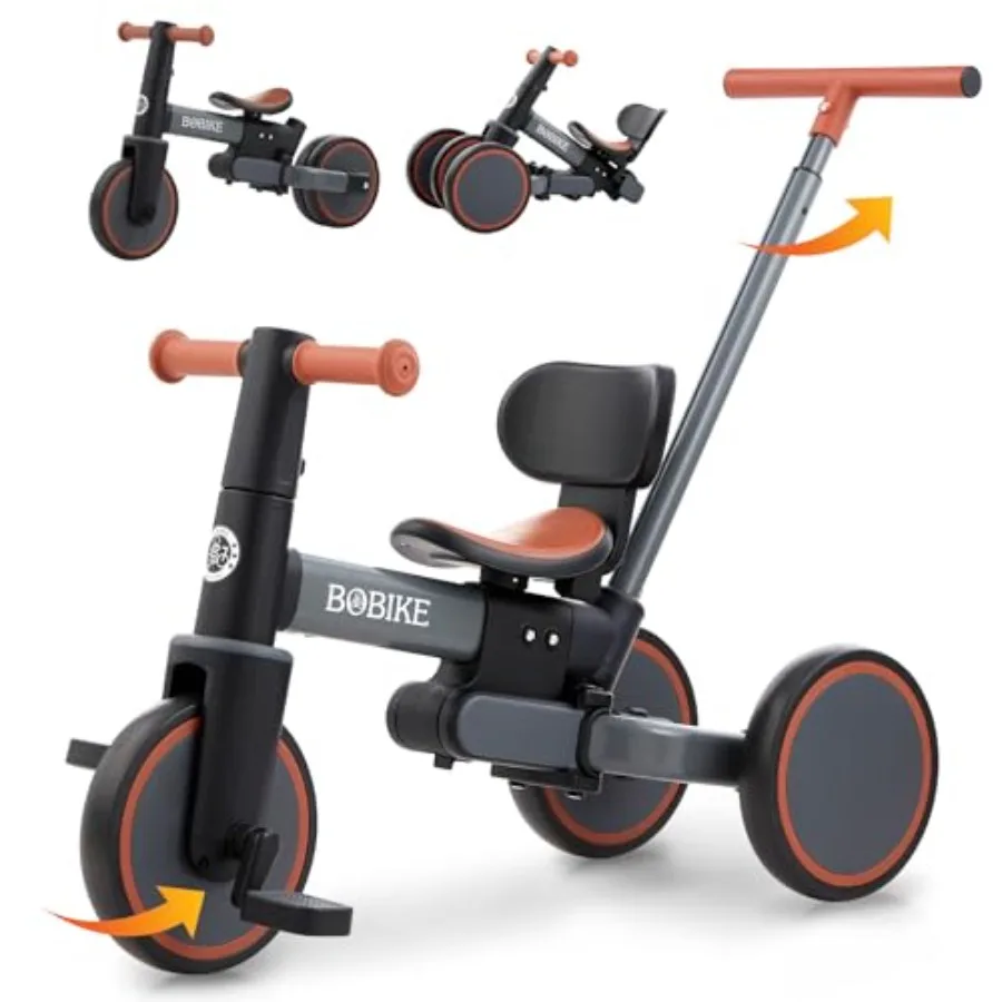 

Toddler Tricycle for 18 Months to 5 Years Old Grey Balance Bike with Push Handle and Backrest 5-in-1 Easy Assembly Bike for Boy