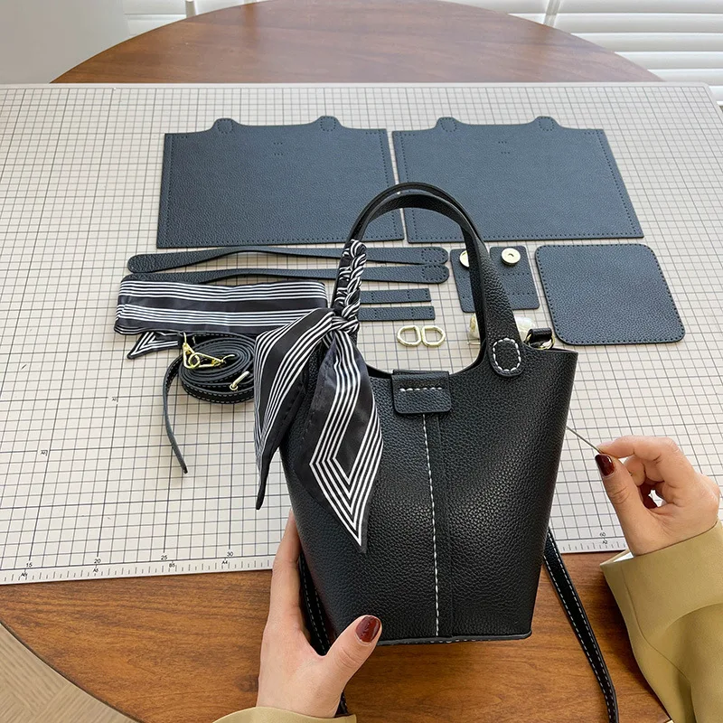Diy Handmade Bucket Bag Woven Material. Retro One-shoulder Cross-body Handbag, Non-perforated Pu Basket Material. Homemade Gift - view 3