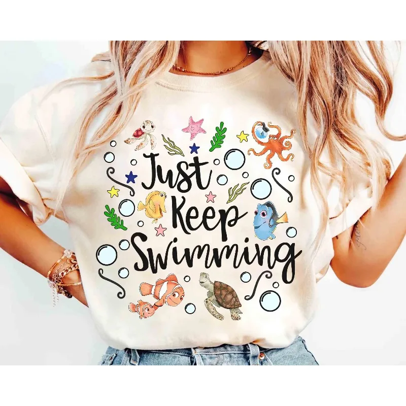 

Fun Finding Nemo Keep Swimming T-shirt, Disney Dory and Nemo shirt, Disney Pixar Finding Nemo Unisex cotton streetwear