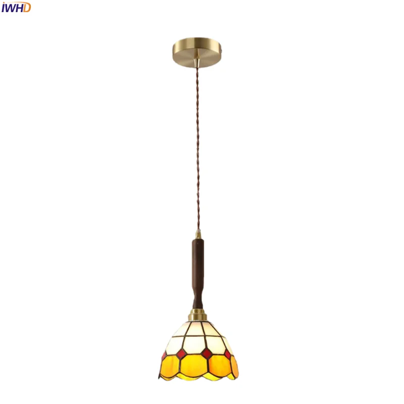 

IWHD Colored Glass LED Pendant Lights Restaurant Cafe Loft Living Room Interior Lighting Vintage Tiffany Hanging Lamp Luminaria
