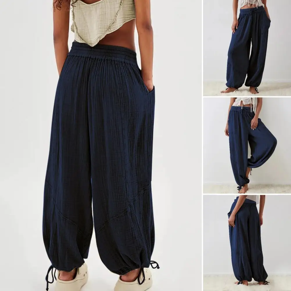 Lightweight Straight-leg Pants Comfortable Wide Leg Women's Pants with Elastic Waist Deep Crotch Pleats for Casual for Style