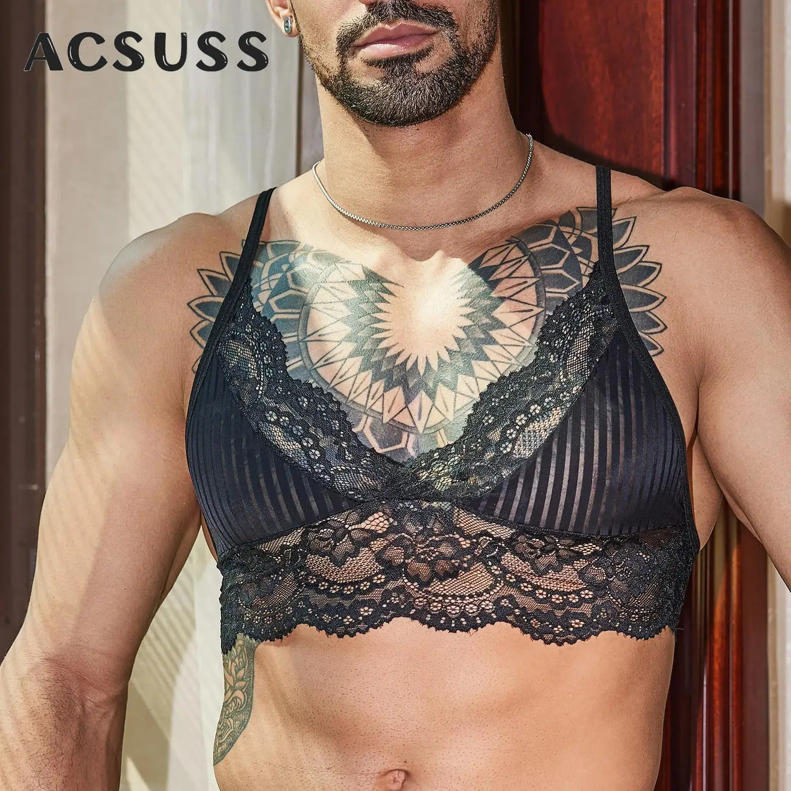 

Men Sexy Sissy Lingerie Set Lace Bra Tops Shorts Underwear Exotic Nightwear Crossdress Costume Rave Pole Dance Party Clubwear