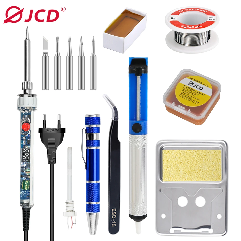 Kit Jcd Ferro de Solda Elétrico Temperatura Ajustável Display Digital Lcd Aquecimento Rápido Transparente 90w 220v 110v