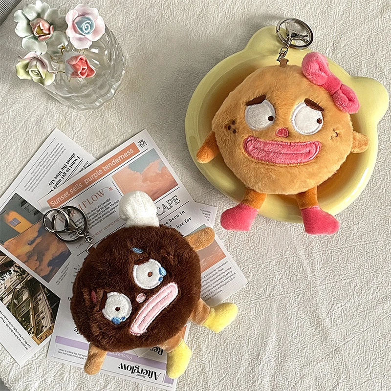 LLavero de galletas de peluche creativo, llavero de muñeco de peluche de galleta de dibujos animados, bolso encantador, colgante, mochila, decoración colgante, regalos para parejas