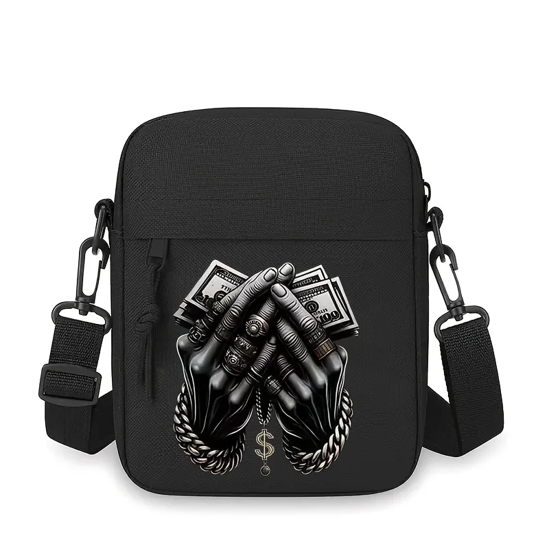 

Мужская сумка через плечо с забавным узором цепочки и денег с регулируемым ремешком на молнии, мини-нейлоновые сумки для мобильных телефонов, сумка через плечо в стиле хип-хоп