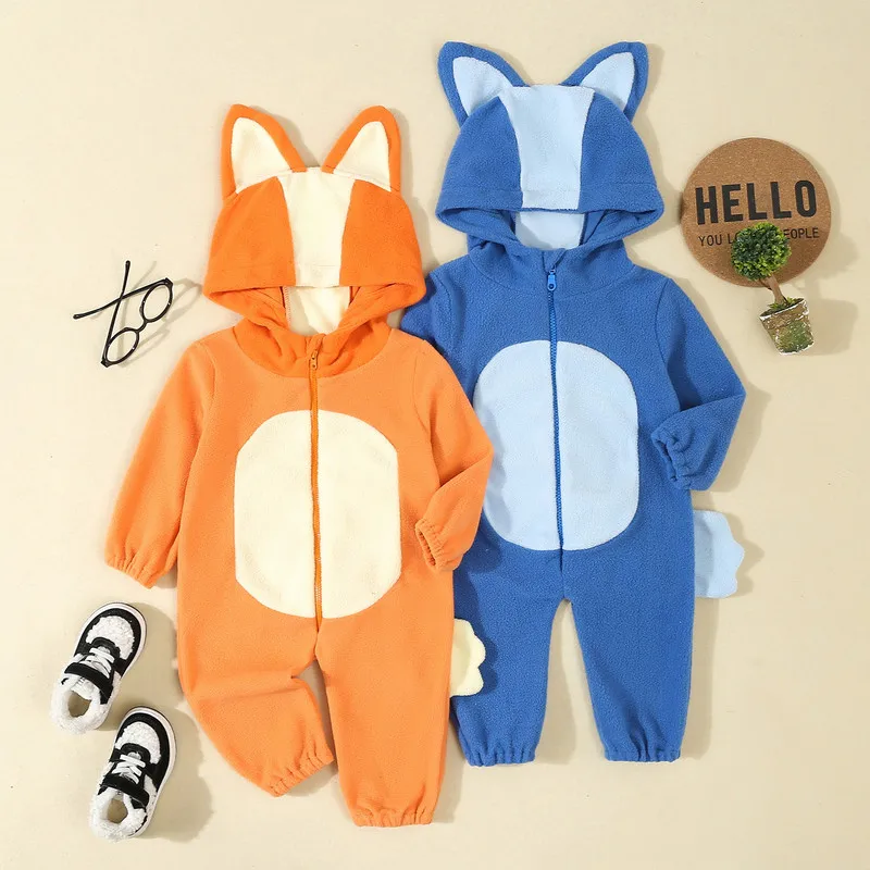 RUEWEY 6 Months to 5 Years Baby Boy Girl Animal Romper Autumn Winter Clothes Cute Zipper Fox Jumpsuit with Tail Baby Clothing