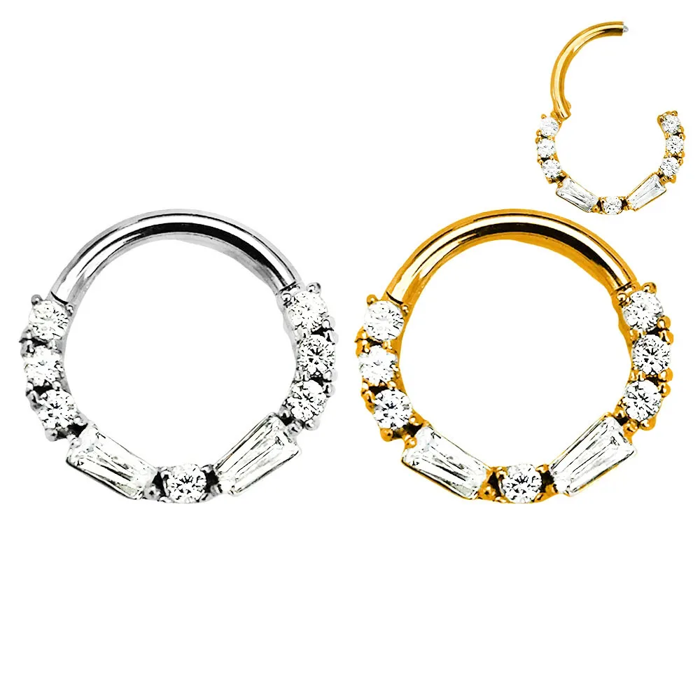 316L Surgical Steel 16G Ladder CZ Septum Piercing Daith Conch Hoop Earring Shiny Clicker Segment Ring Body Jewelry