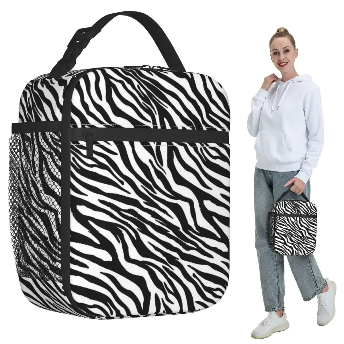 Zebra Pattern Retro Insulated Lunch Bag for Women Office Cooler Thermal Food Box Tote Portable Lunch Boxes Container
