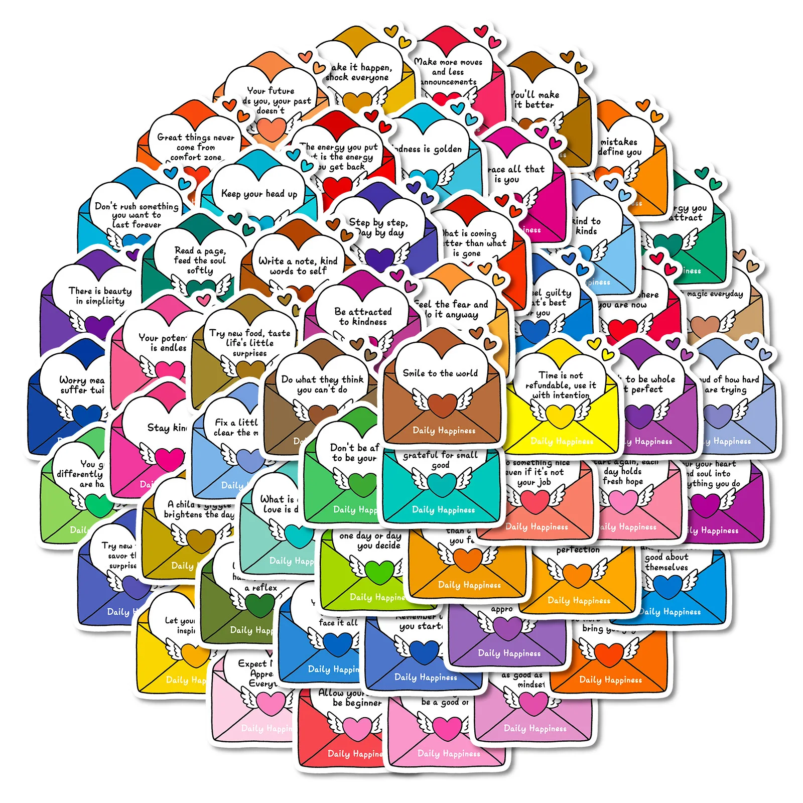 56PCS Cartoon Happy Daily Envelope Text Sticker DIY Decoration Mobile Phone Case Water Cup Skateboard Notebook Toy Gift Sticker