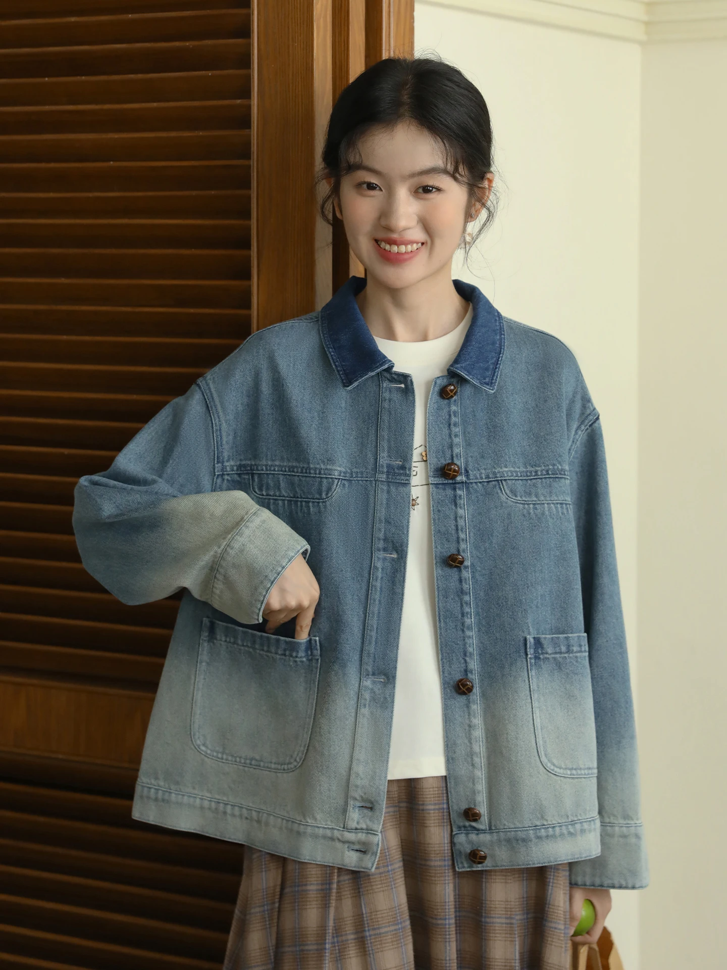 

Джинсовая куртка Nesoulum Blue Waed с отложным воротником, женская, осенняя, повседневная, свободного кроя, для работы, в стиле ретро