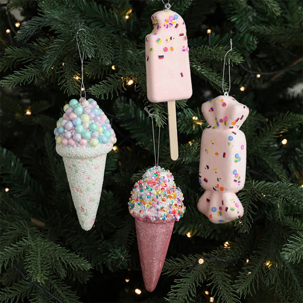 Christmas Creative Decoration Lollipop Ice Cream Cone Pendant Xmas Tree Ball Hanging Ornament Home New Year Navidad Decor Gift