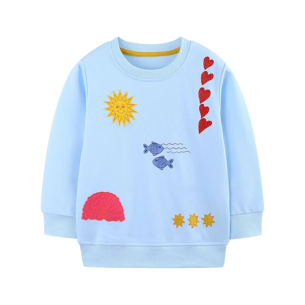 Jumping Meters 2-7T 2026 Girls Sweatshirts Long Sleeve Sea Animals Embroidery Autumn Winter Children's Clothes Baby Tops