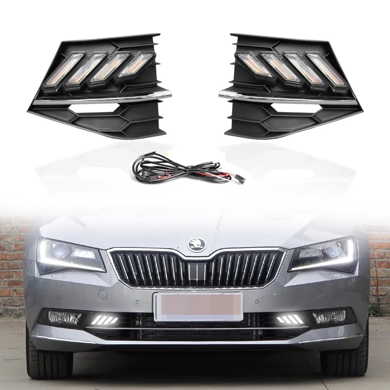 LED Front bumper light Daytime Running lamp for Skoda Superb 16-18 Modified Dynamic Turn signal