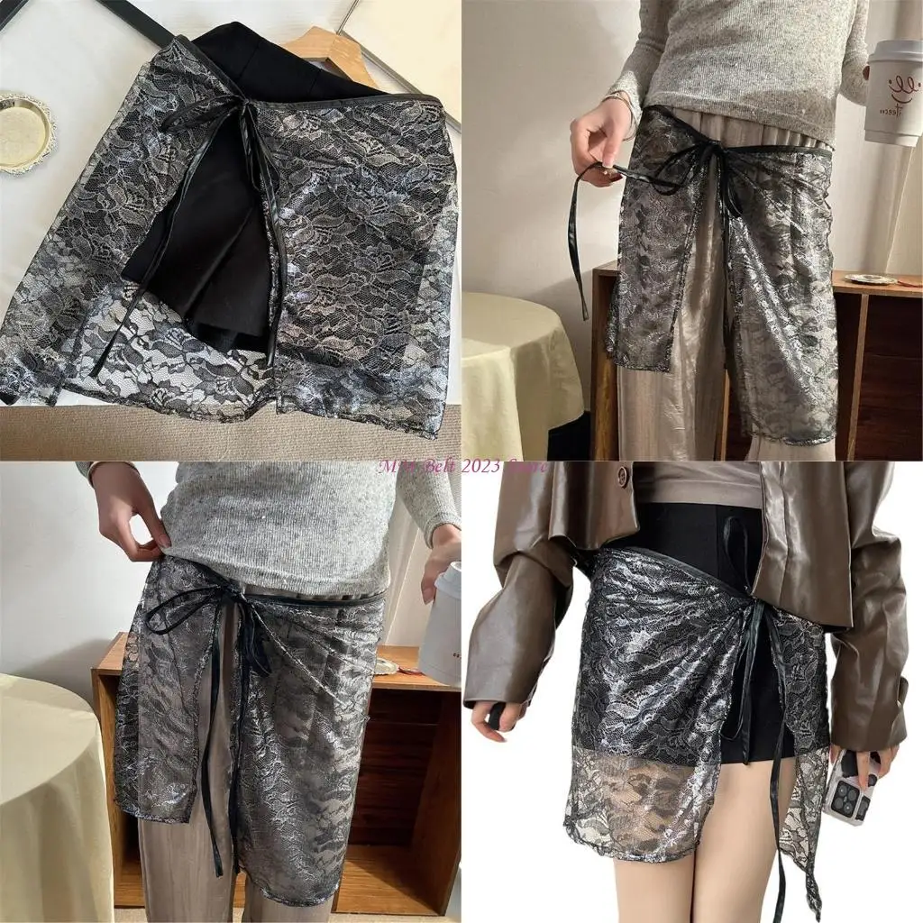 

49me Sheer Swart Юбка Rose цветочные кружевные кружев