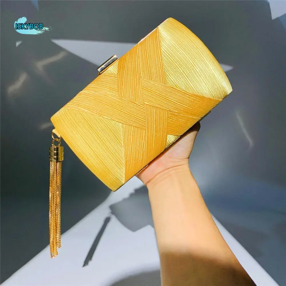 

Fashion Luxury Silk Fabric Dinner Handbag Chain Tassel Evening Banquet Bag Square Elegant Bridal Clutch Bag Outdoor