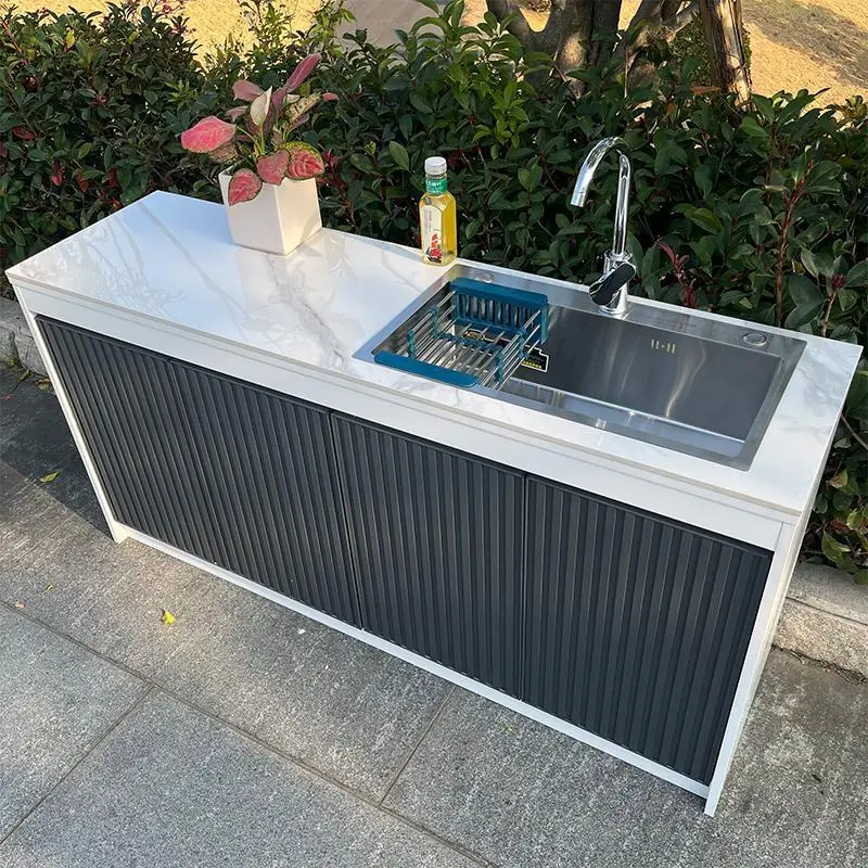 

Outdoor washbasin courtyard all-aluminum alloy rock slab sink integrated garden imitation stone operation basin locker