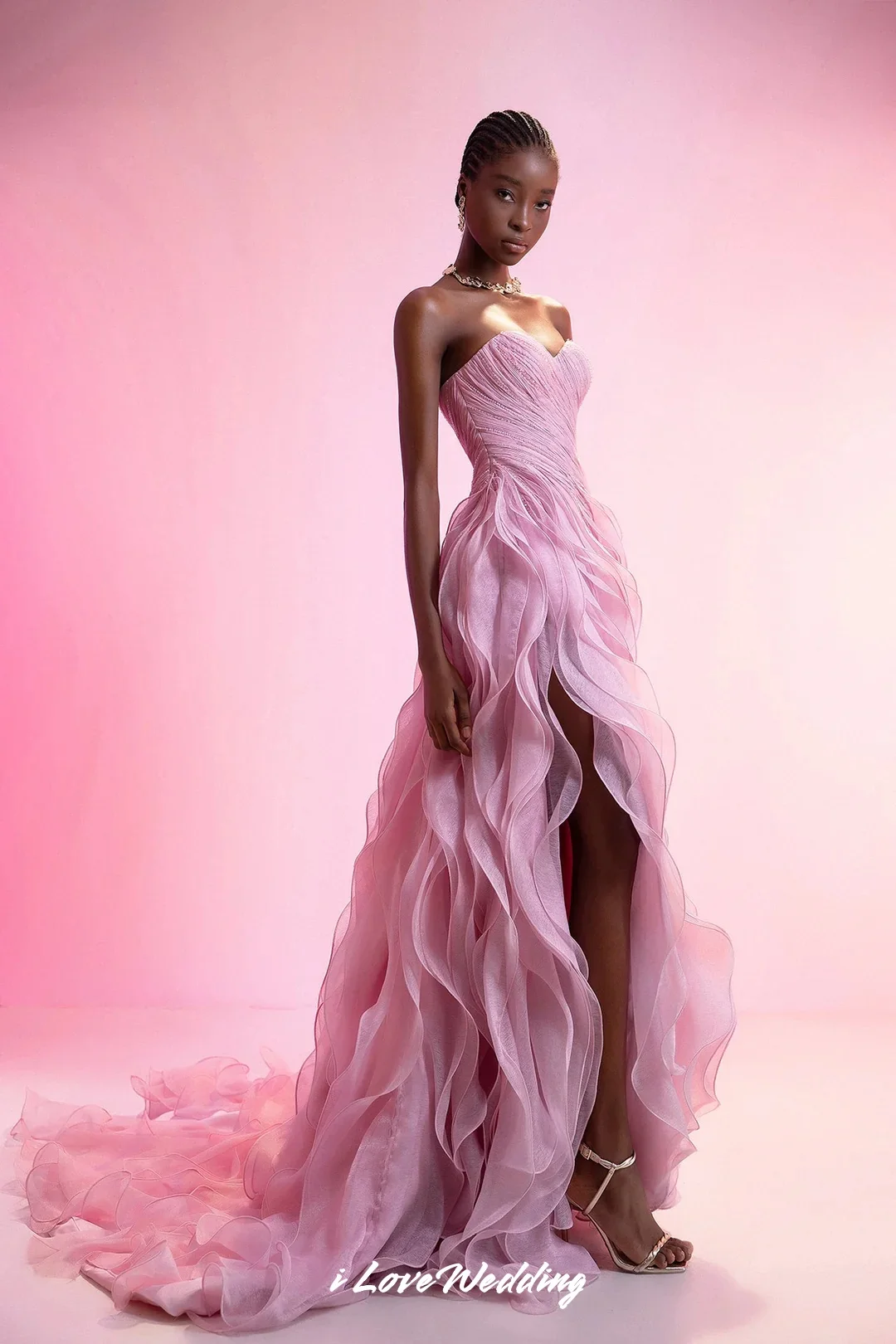 Różowa długa suknia wieczorowa 2025 Sweetheart bez rękawów plisowana linia A z rozcięciem do podłogi tren typu Sweep suknia dla gościa weselnego dostosowana