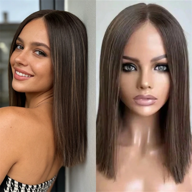 

Женский парик 13x4 с омбре, темно-коричневый, синтетический, с кружевной передней частью, без клея, с швейцарским HD-кружевом, предварительно проработанная линия роста волос, короткий прямой боб